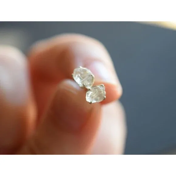 Lake County diamond earrings, 925 sterling silver, raw gemstones