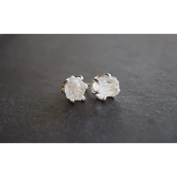 Lake County diamond earrings, 925 sterling silver, raw gemstones