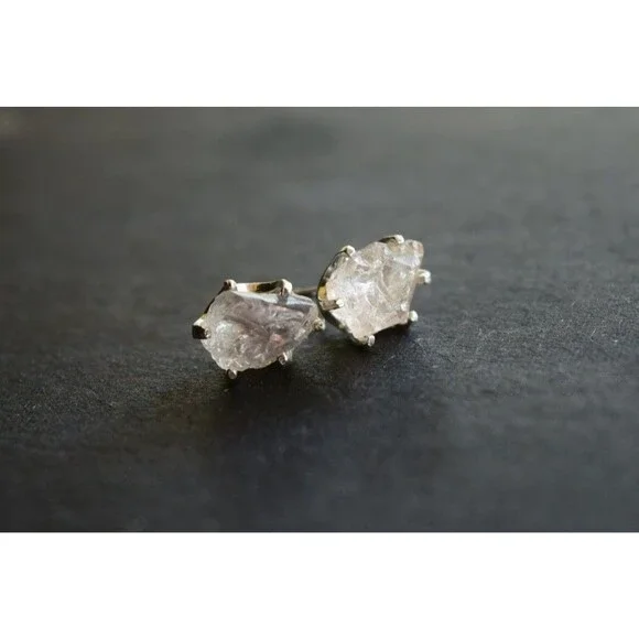 Lake County diamond earrings, 925 sterling silver, raw gemstones