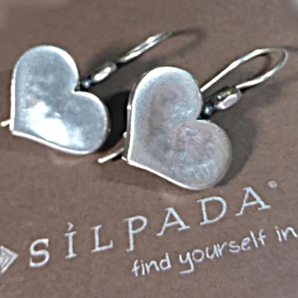 Rare Silpada 925 Sterling Silver Hammered Heart Earrings W0513