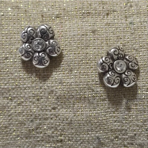 Brighton Crystal‎ Jeweled Silver Plated Flower Stud Earrings