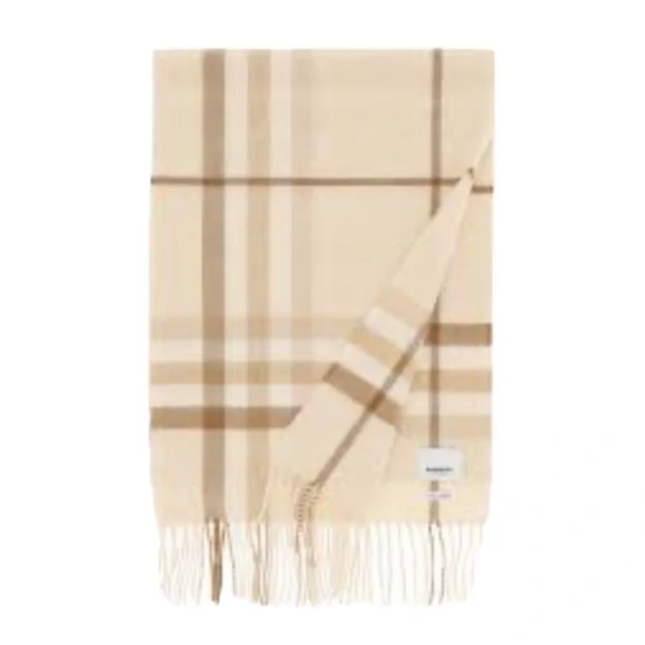 NWT Burberry TARTAN GIANT CASHMERE SCARF IN BEIGE,WHITE ( DEFECT)