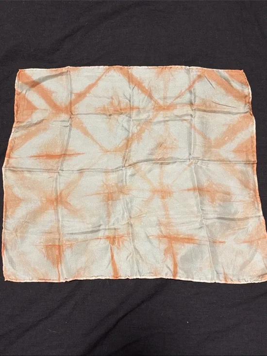 Light Handmade Tie-Dye Silk bandana in Ivory and Peach
