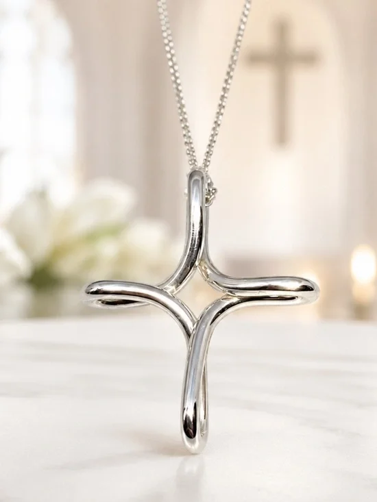 Tiffany & Co Elsa Peretti Infinity Cross 925 Silver Necklace 16”