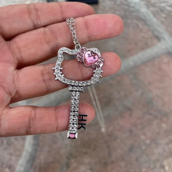 Hello Kitty Silver and Pink Jewel Key Necklace NWT