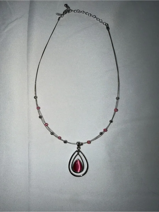 Silver-Tone Pink Teardrop Pendant Necklace - Women Jewelry