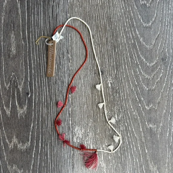 Madewell Red and Cream Tassel Necklace