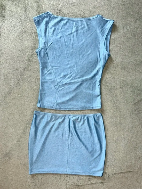 Light Blue Two-Piece Top and Mini Skirt Set