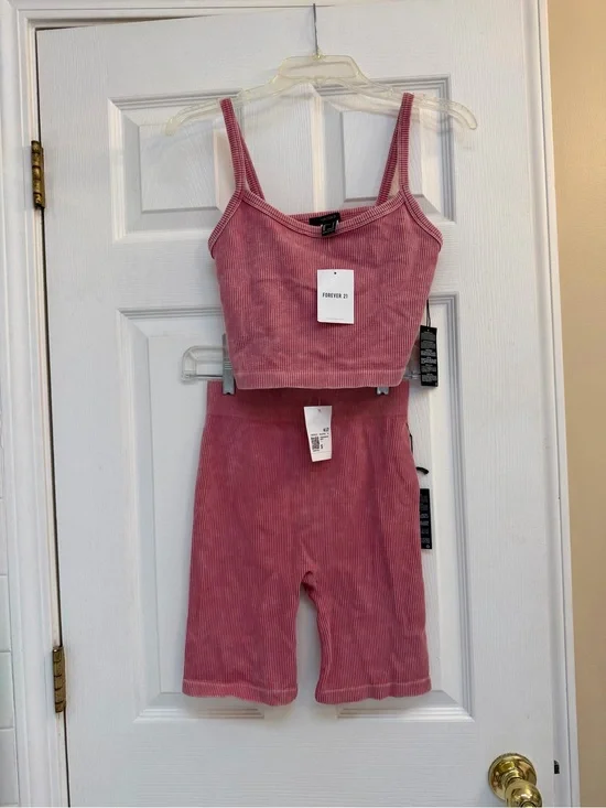Forever 21 Dusty Rose Ribbed Tank and Bike Short Set