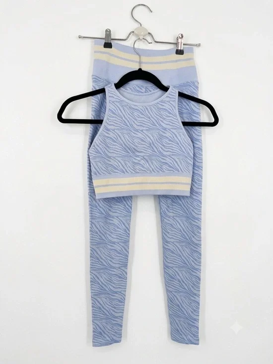 Spiritual Gangster Blue Zebra Seamless Legging and Bra Set - Size XS