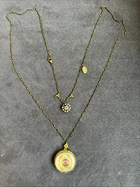 Michal Negrin Gold-tone Layered doubleFloral Locket Necklace
