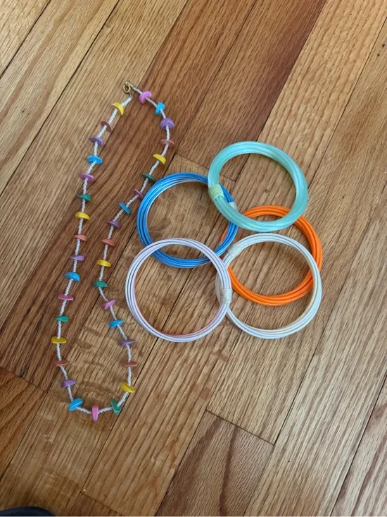 Vintage Multicolor Beaded Necklace and Bright Bangle Set
