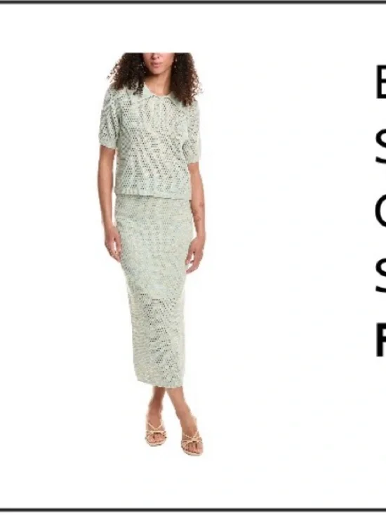 SET - Beulah Light Mint Crochet Midi Skirt and shirt matching set