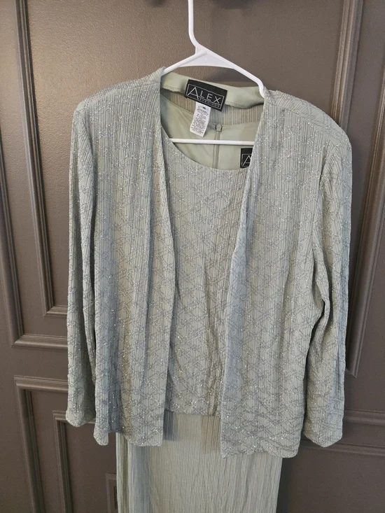Alex Evenings Pale Sage Sparkle Open-Front Cardigan Set