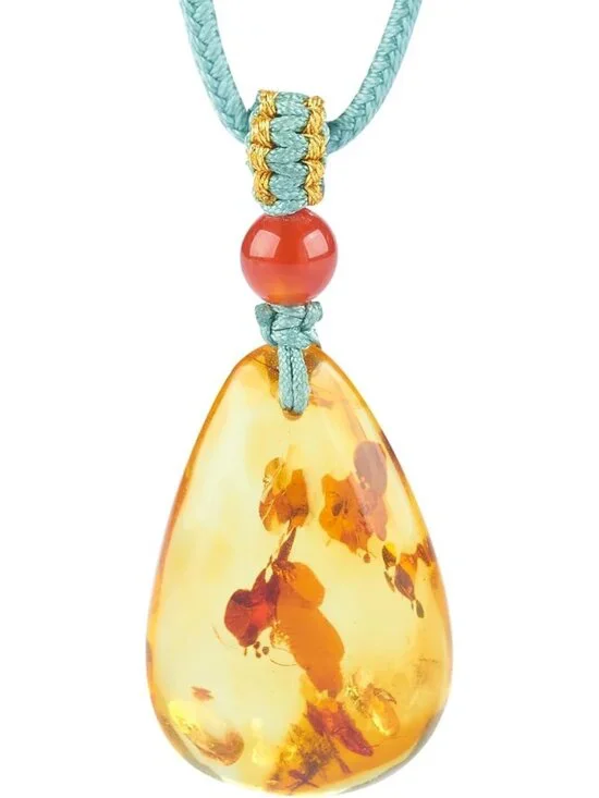 Cognac Baltic Amber Teardrop Pendant Necklace, Polished Stone, Gift Box Included