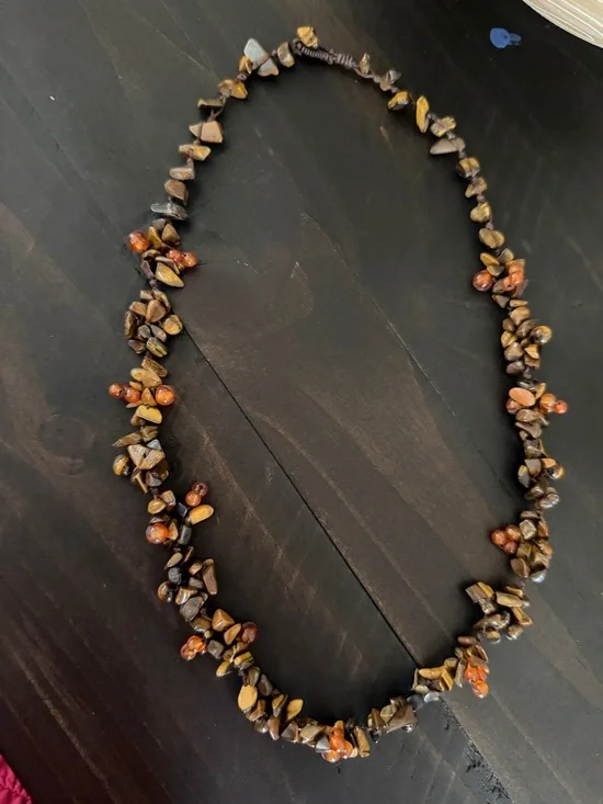 Handcrafted Brown Tiger Eye & Amber Bead Necklace