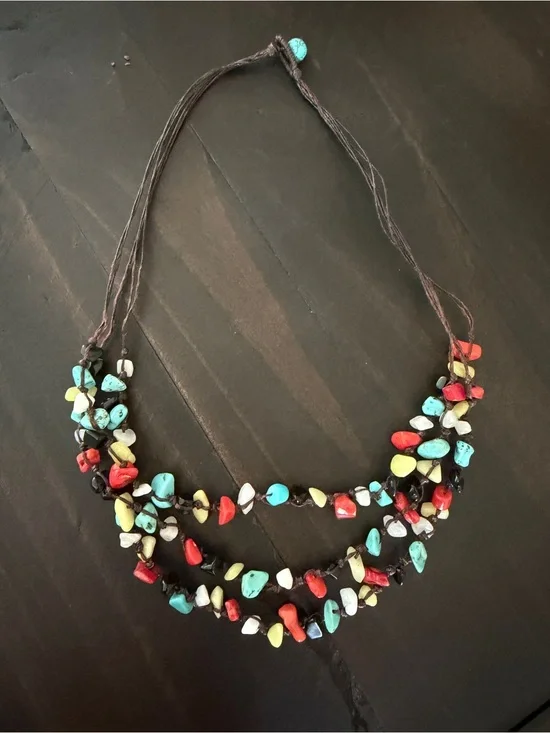 Handmade Beautiful Chunky Boho Turquoise & Red  Beaded Necklace