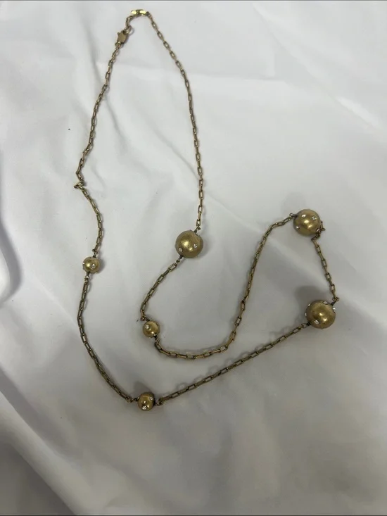 Long Gold Bead Station Necklace - Women Jewelry