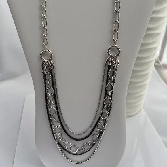 𝅺Brighton Pebble Cascade Layered Multi Strand Silver Necklace
