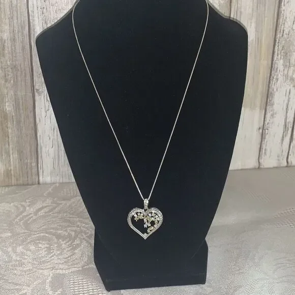 Sterling Silver 925 Heart Pendant Necklace Italy 18”‎