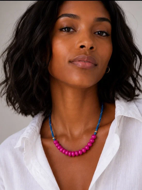New! Preppy Colorful Blue Cord Pink Beaded NWOT 4021