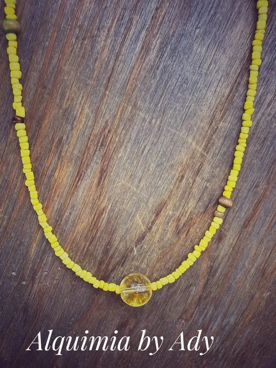 Yellow dainty beaded choker with Citrine Pendant