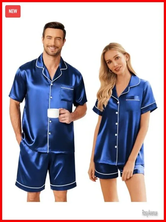 Silk Short Sleeve Button Down Pajama Set with Shorts - Soft Satin Loungewear