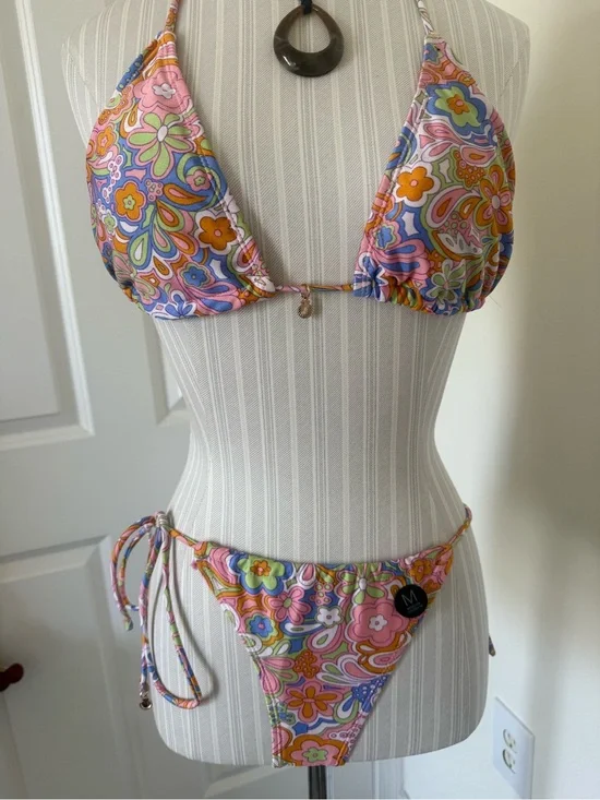 Floral Paisley String Bikini Set - Pink Multi