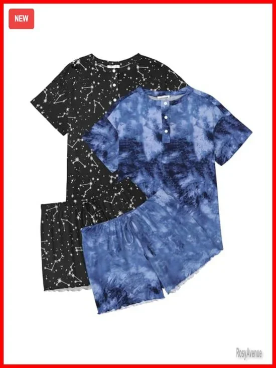 2 Pack Women's Pajama Sets Short Sleeve Top with Shorts Soft Loungewear