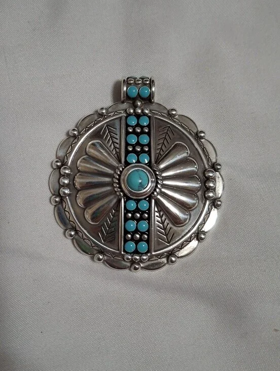 Brighton Southwestern collection Large Silver medallion pendant turquoise color