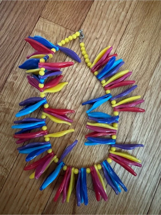 Vintage Colorful Bead Spike Statement Necklace - Red, Blue, Yellow, Purple