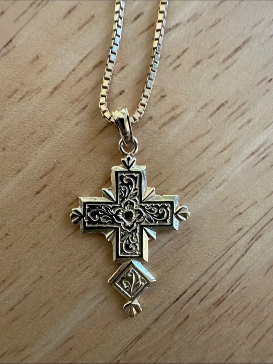 Ornate Silver Floral Cross Pendant Necklace