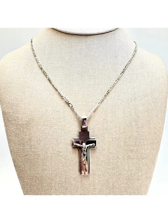 Crucifix Cross Pendant Necklace Lobster Clasp 925 Sterling Silver 24