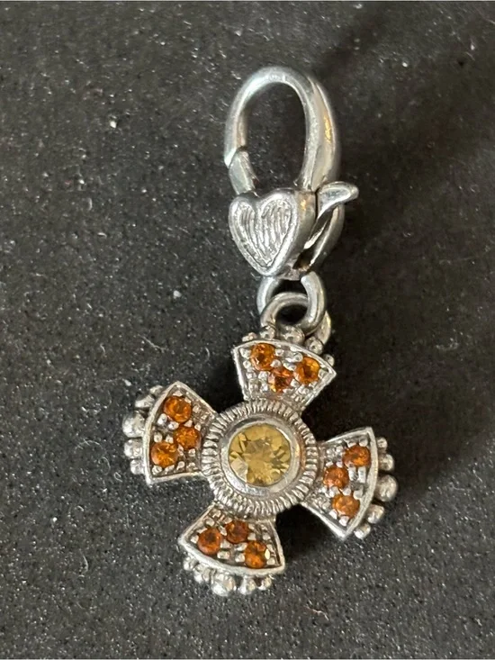 Judith Ripka Silver Cross Charm with Amber and Citrine-Tone Stones
