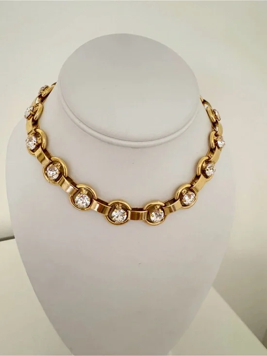 TOVA Link Necklace In Antique Gold Clear NWT