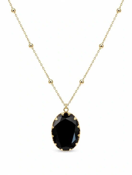 Black Onyx Oval Beaded Necklace