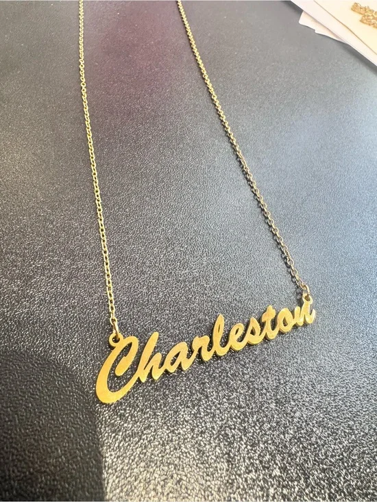 Charleston SC script gold plate chain necklace new