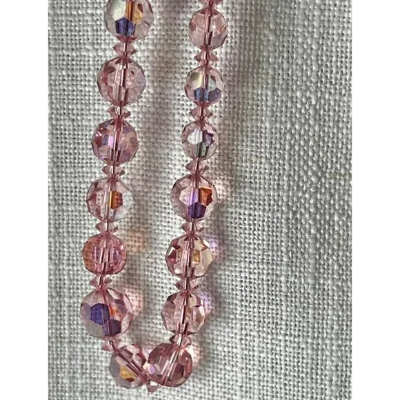 Pink Aurora Borealis Faceted Glass Bead Necklace 18