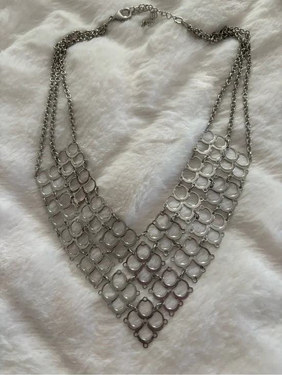 Silver Statement Chain-Link Bib Necklace - Women Jewelry
