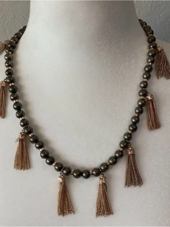 Kendra Scott Vanina Adjustable Multi Tassel Statement Necklace Rose Gold/Pyrite