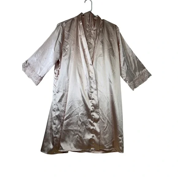 Ekouaer Womens Pink Satin Robe & Nightgown Set Lace‎ Trim Lingerie Size S