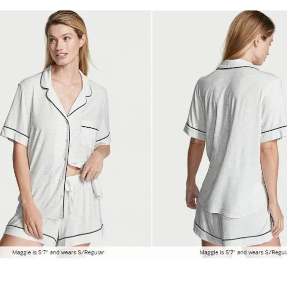 XL VS Modal Short Pajama Set Snow Heathered Pink Piping NWT