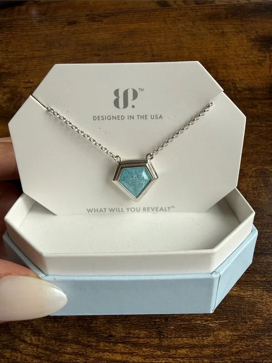 bp Silver-Tone Necklace with Aquamarine Faceted Shield Pendant