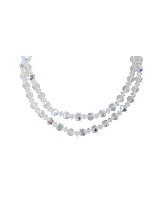 Laguna Aurora Borealis Bead Necklace Double Strand Clear Vintage 94721