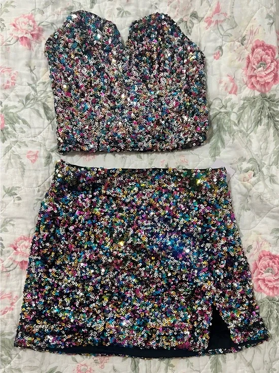 SO Multicolor Sequin Bustier & Mini Skirt Set
