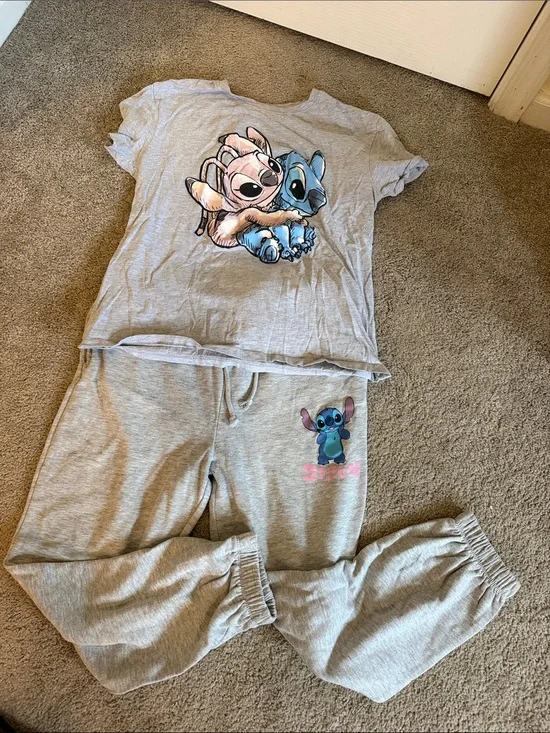 Disney Gray Stitch and Angel Pajama Set - Gray Top & Joggers
