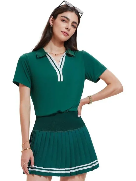 Women's Field Green 2 Piece Racer Back Tennis Skirts Tank Top Pull On Golf Dress