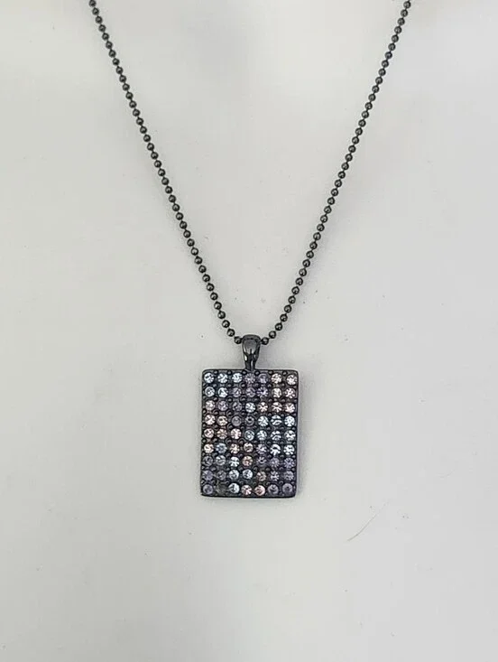 GUESS Gunmetal Rectangular Pendant with Multicolor Pave Crystals