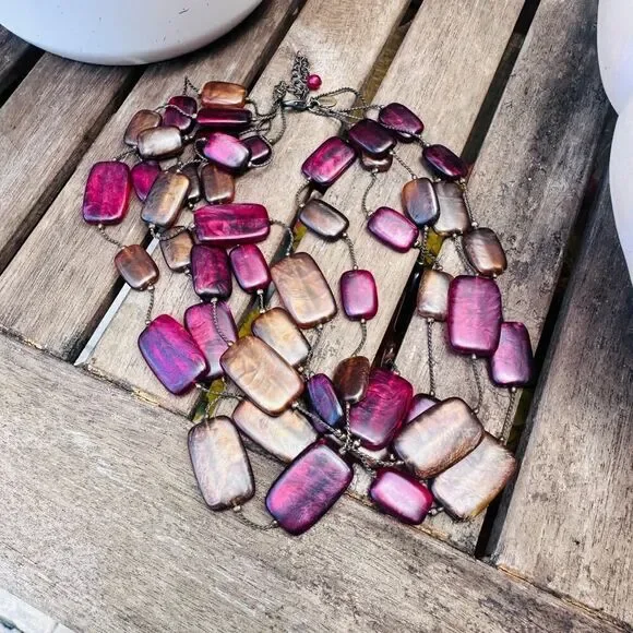 Chico's Multi Stand Statement Necklace-Pink & Brown Resin Lucite Beads