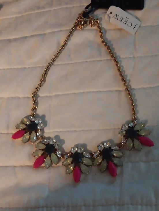 J. Crew Pink, Black & Pale Green Floral Bib Necklace New With Tags 07/21